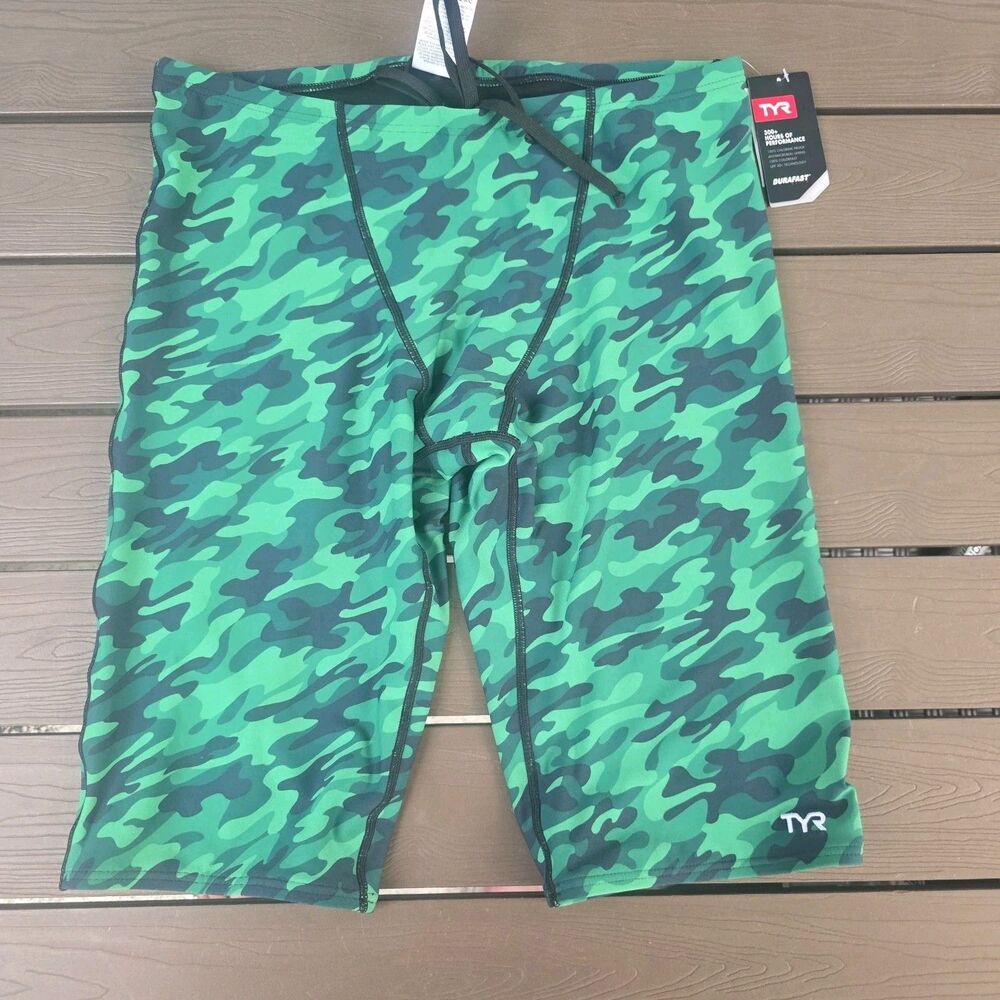 TYR Durafast Elite Men's Blue Camo Swim Jammer SZ 36 New